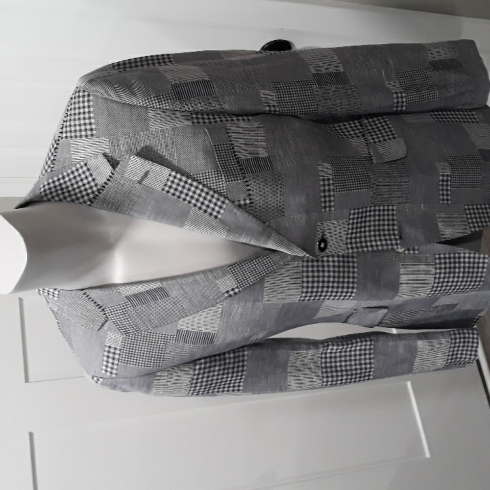 Holland Esquire mens linen and cotton blue and grey patchwork sportcoat. US 38